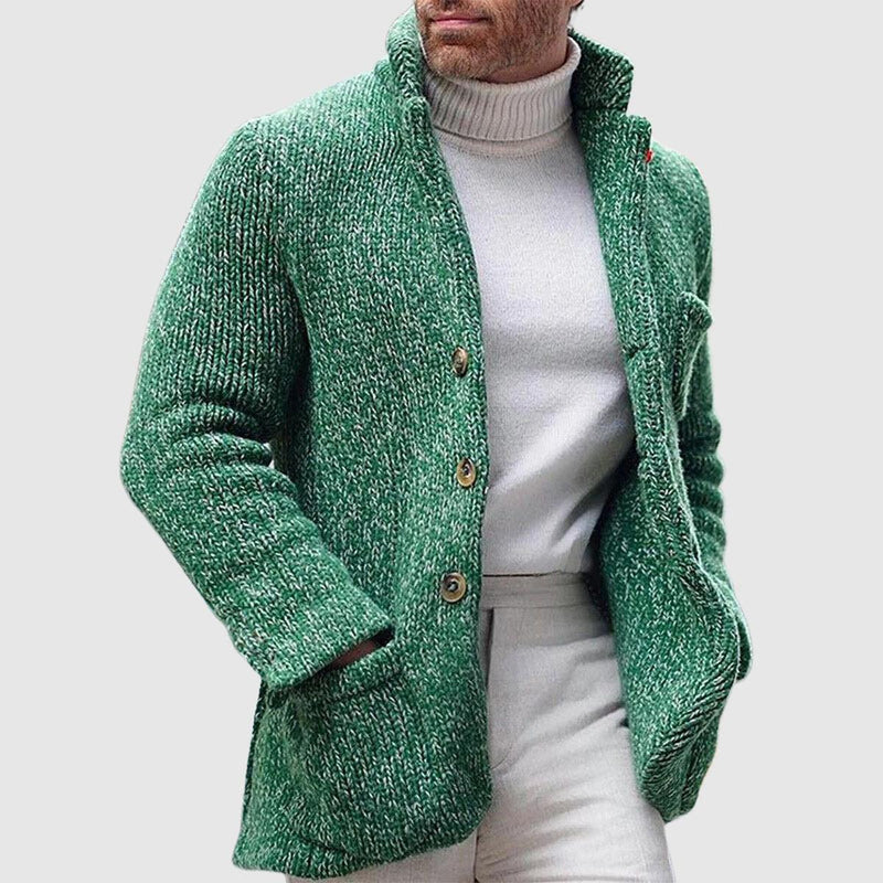 Textured Knitted Cardigan With Stand-Up Collar