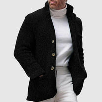 Textured Knitted Cardigan With Stand-Up Collar