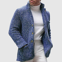Textured Knitted Cardigan With Stand-Up Collar