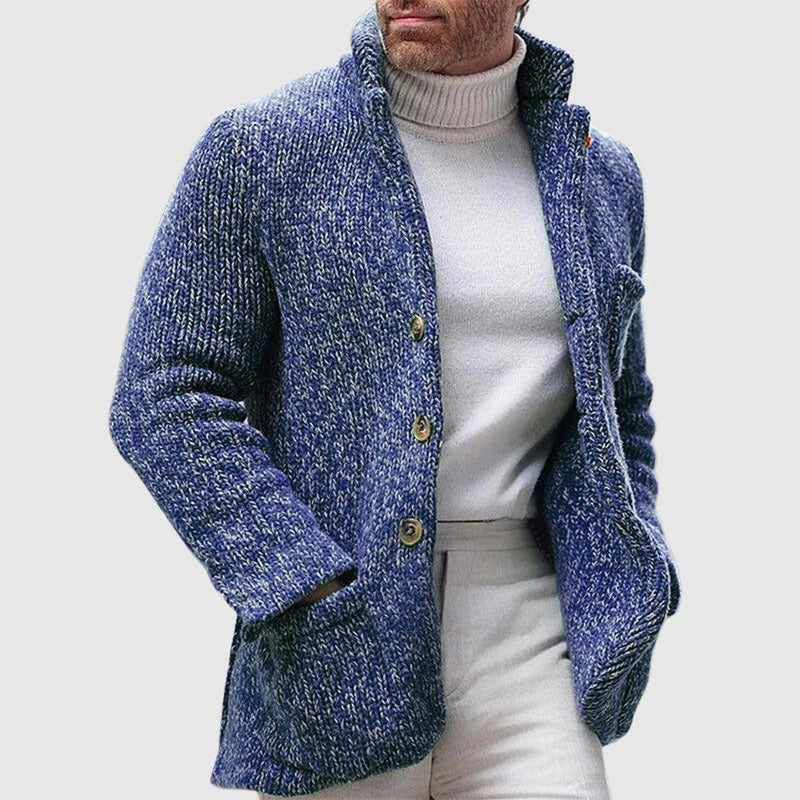 Textured Knitted Cardigan With Stand-Up Collar