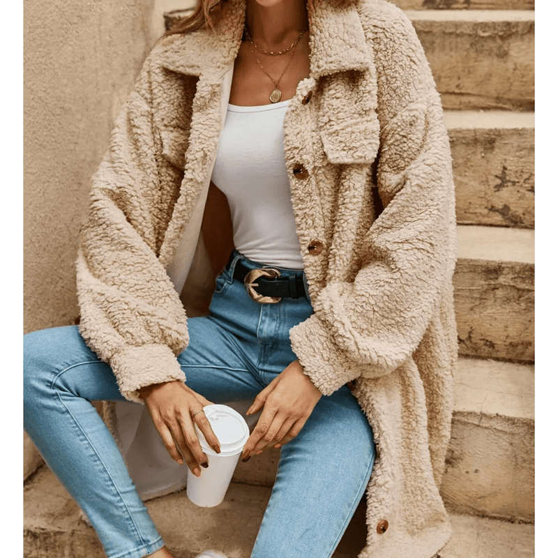 Textured Pile Oversized Long Coat For Women