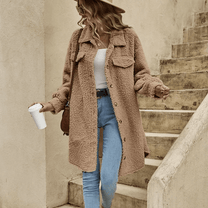 Textured Pile Oversized Long Coat For Women