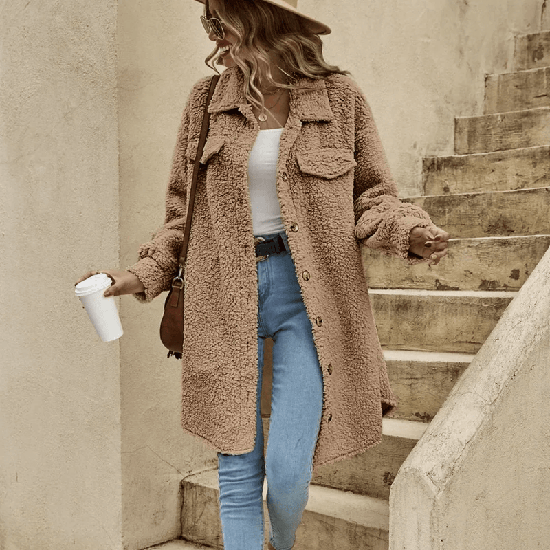 Textured Pile Oversized Long Coat For Women