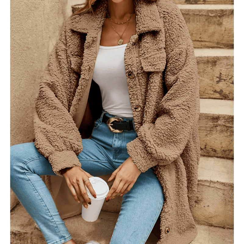 Textured Pile Oversized Long Coat For Women