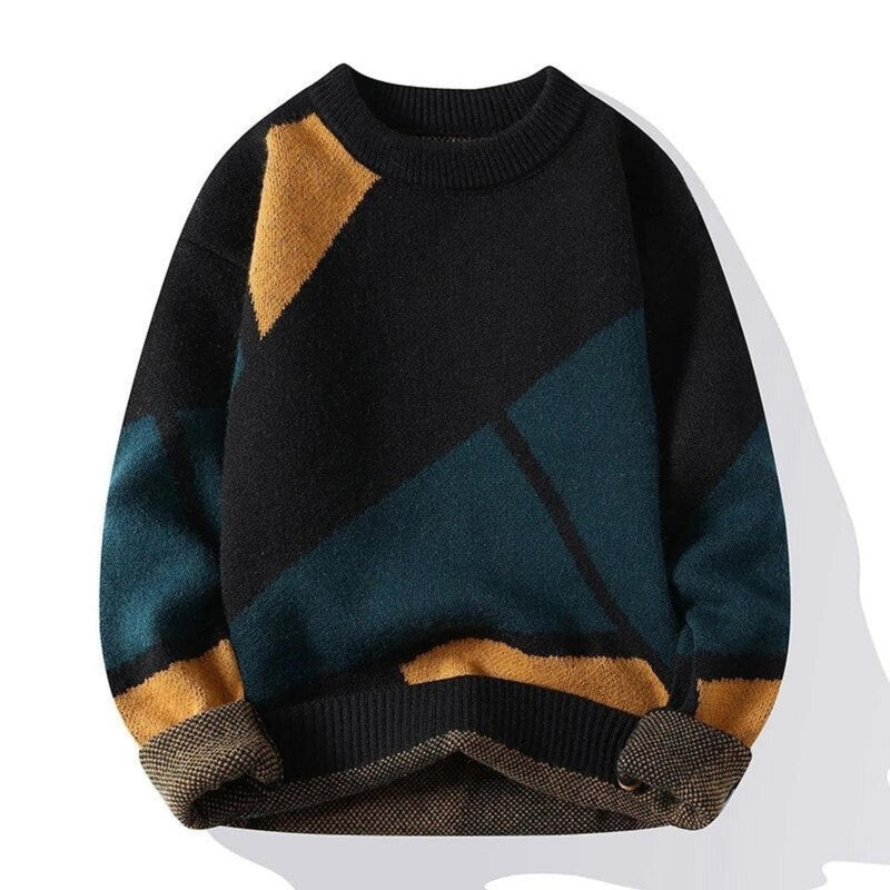 Thick Cotton Knitted Round Neck Sweater for Men