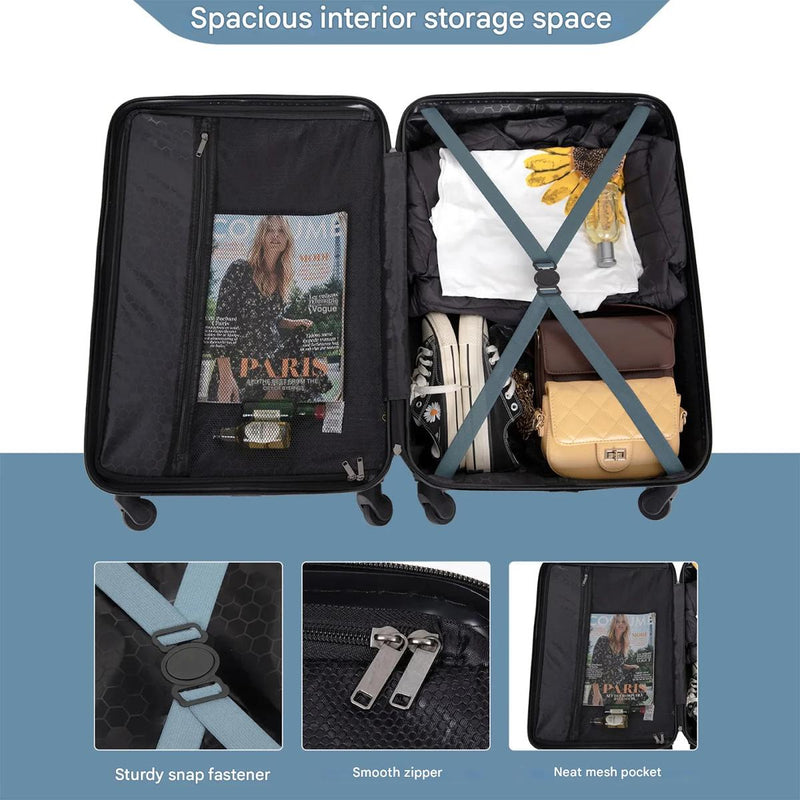 Three-Piece Blue ABS Hard Shell Luggage Set with TSA Lock and 360° Spinner Wheels