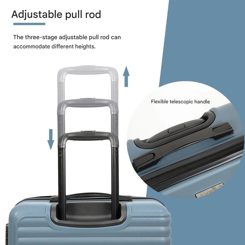Three-Piece Blue ABS Hard Shell Luggage Set with TSA Lock and 360° Spinner Wheels