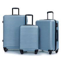 Three-Piece Blue ABS Hard Shell Luggage Set with TSA Lock and 360° Spinner Wheels