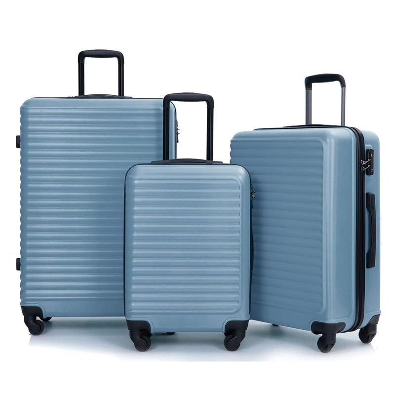 Three-Piece Blue ABS Hard Shell Luggage Set with TSA Lock and 360° Spinner Wheels