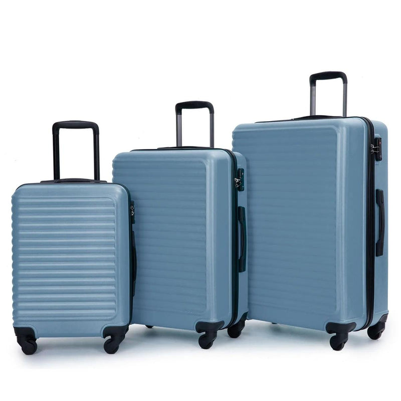 Three-Piece Blue ABS Hard Shell Luggage Set with TSA Lock and 360° Spinner Wheels