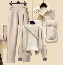 Three-Piece Women&#39;s Autumn Set: Trousers, Gilet, And Pullover