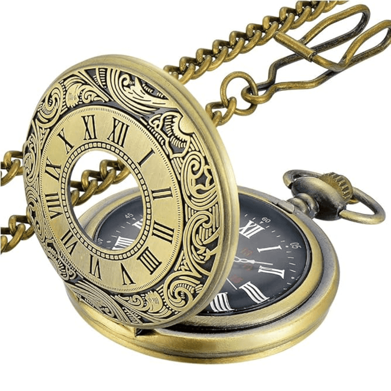 Timeless Vintage Pocket Watch With Roman Numerals And Quartz Movement