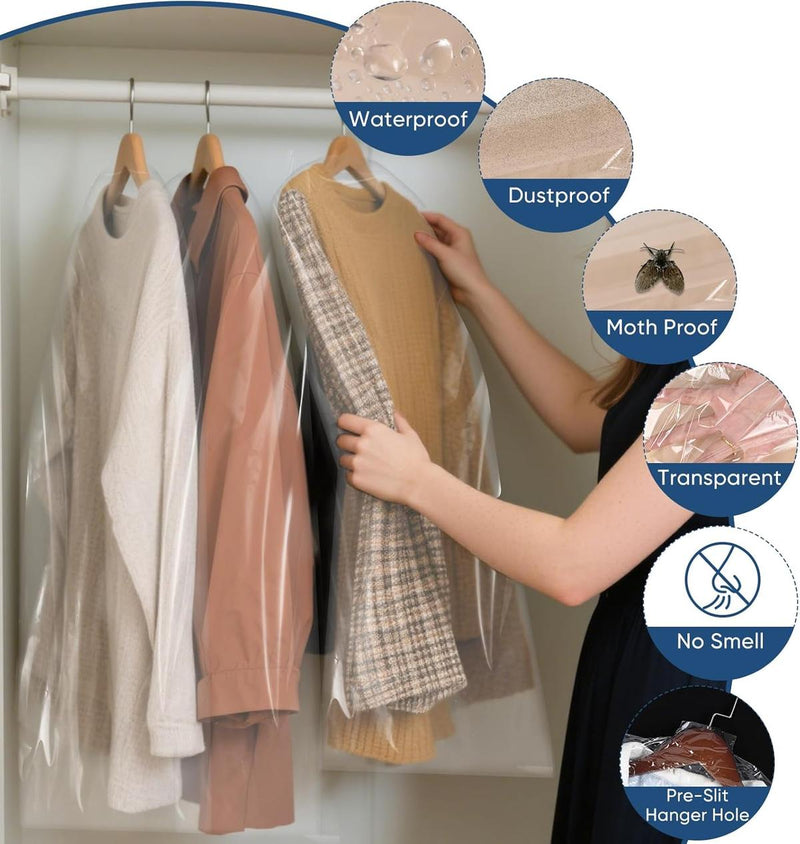Transparent Garment Bag Set – 100 Protective Covers for Clothing Storage and Travel