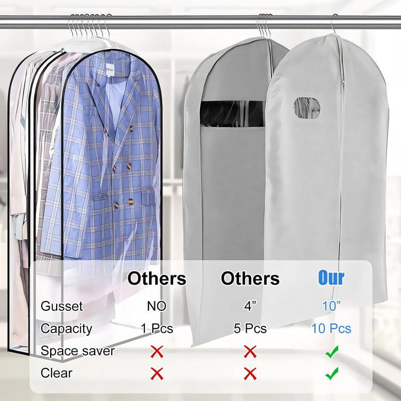 Transparent Garment Covers With Side Pleats – 3-Pack Storage Bags With Side Zipper, Buy 1 Get 1 Free