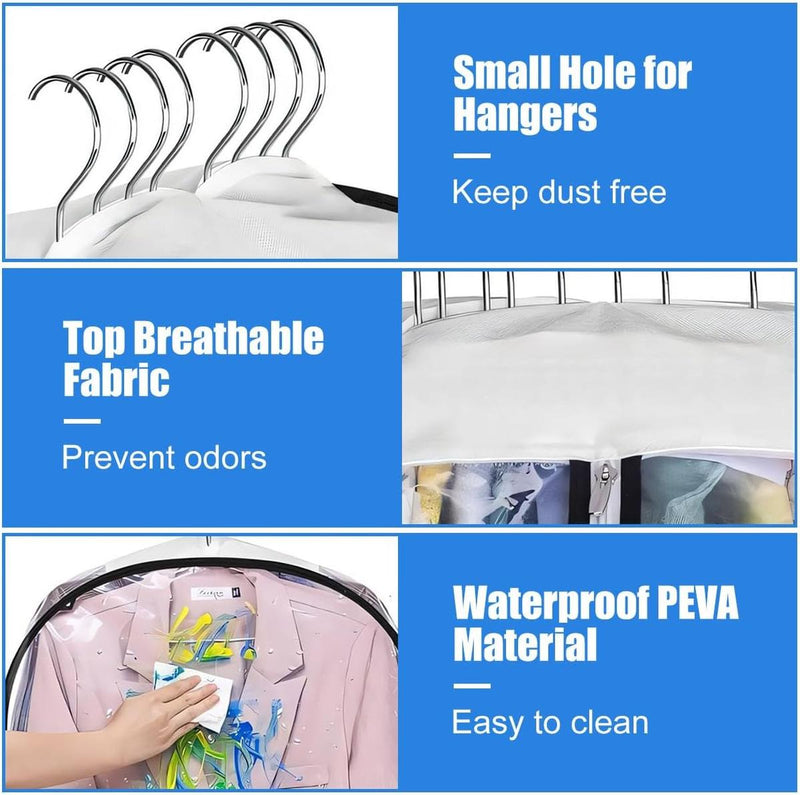 Transparent Garment Covers With Side Pleats – 3-Pack Storage Bags With Side Zipper, Buy 1 Get 1 Free