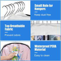 Transparent Garment Covers With Side Pleats – 3-Pack Storage Bags With Side Zipper, Buy 1 Get 1 Free
