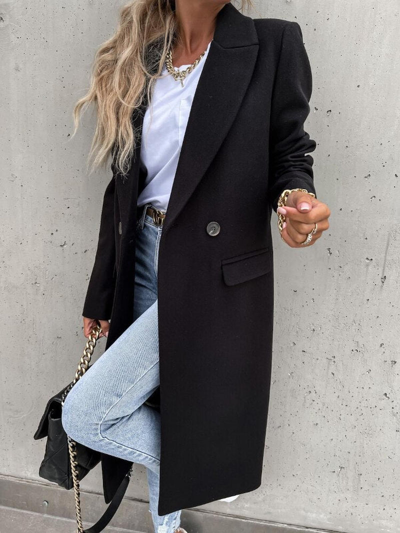 Trendy Women&#39;s Winter Coat With Double-Breasted Button Closure