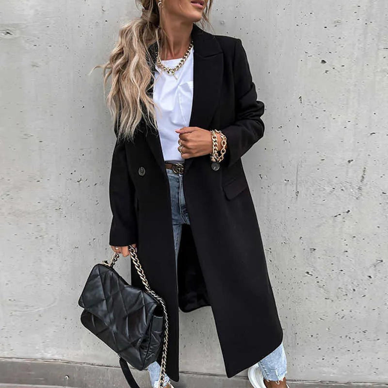 Trendy Women&#39;s Winter Coat With Double-Breasted Button Closure