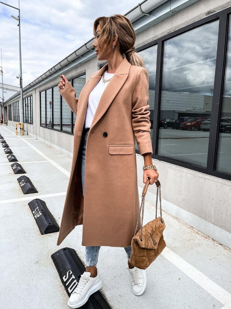 Trendy Women&#39;s Winter Coat With Double-Breasted Button Closure