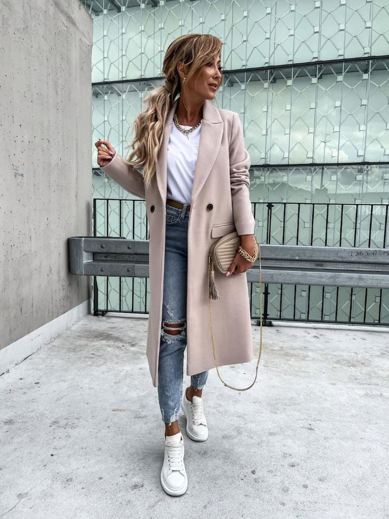 Trendy Women&#39;s Winter Coat With Double-Breasted Button Closure