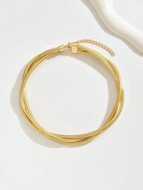 Triple-Layered Gold Plated Choker Necklace