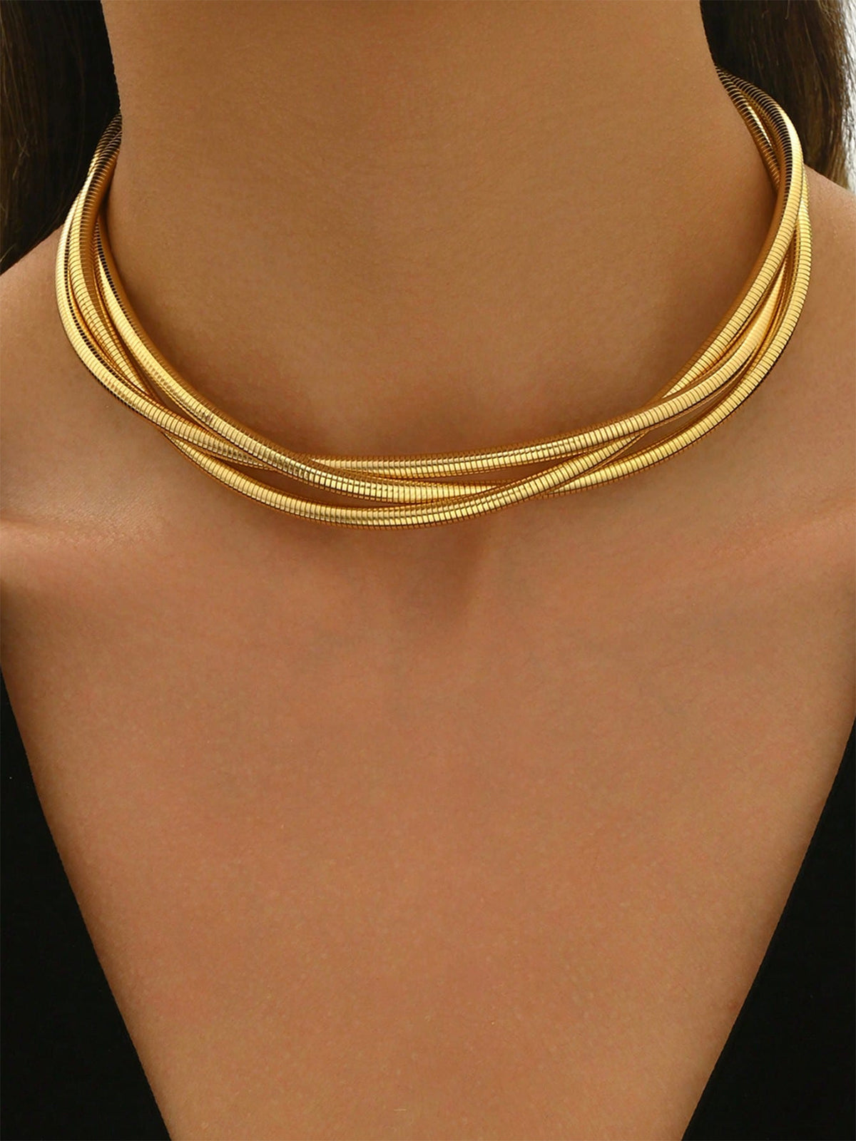 Triple-Layered Gold Plated Choker Necklace
