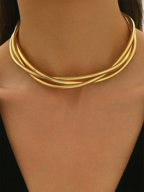 Triple-Layered Gold Plated Choker Necklace