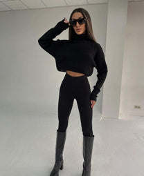 Turtleneck Crop Top And Leggings Set