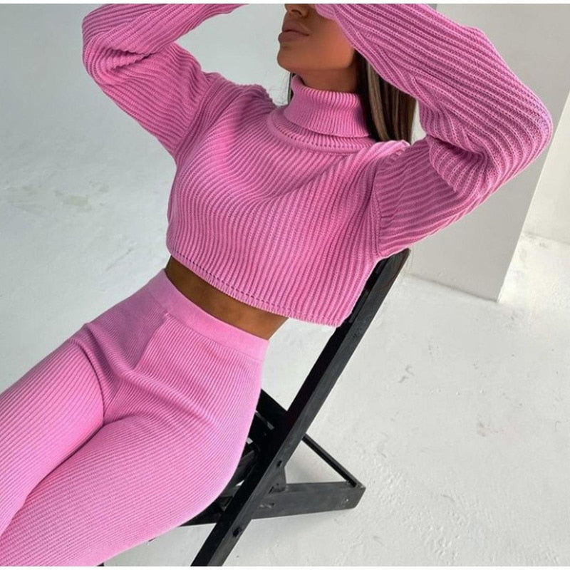 Turtleneck Crop Top And Leggings Set