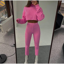 Turtleneck Crop Top And Leggings Set
