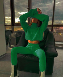 Turtleneck Crop Top And Leggings Set