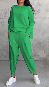 Two-Piece Casual Set With Round Neck And Long Sleeves