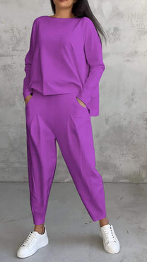 Two-Piece Casual Set With Round Neck And Long Sleeves