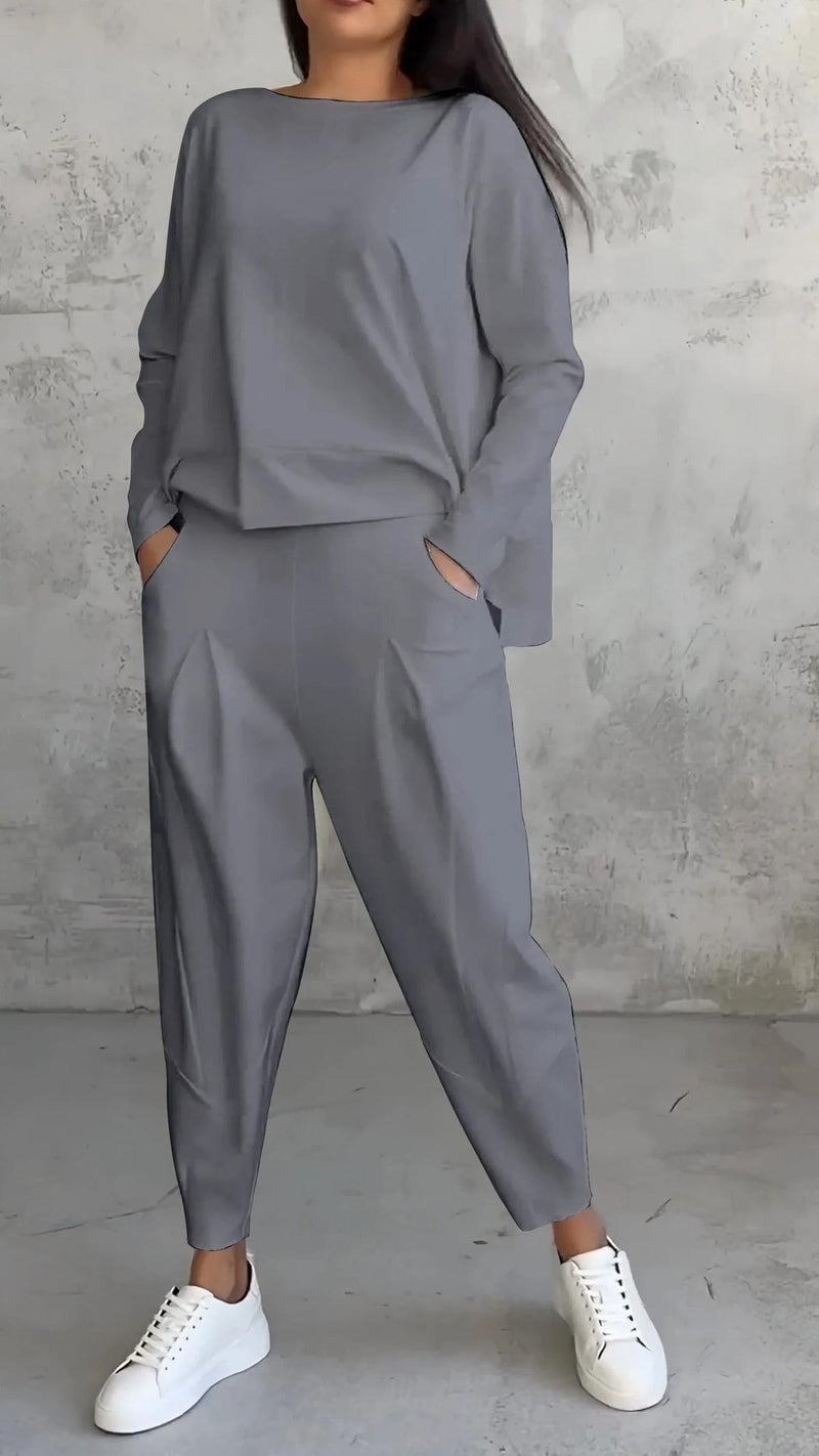 Two-Piece Casual Set With Round Neck And Long Sleeves
