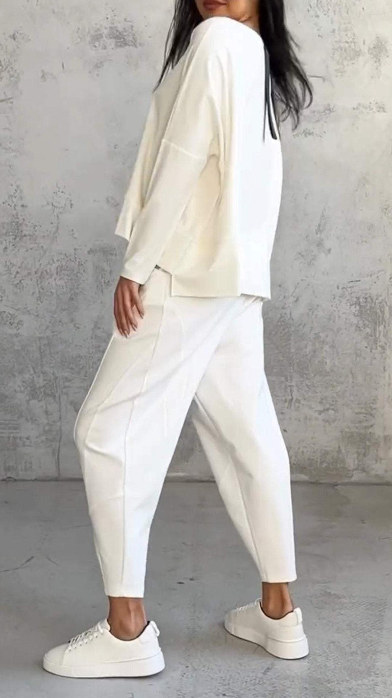Two-Piece Casual Set With Round Neck And Long Sleeves