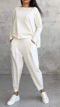 Two-Piece Casual Set With Round Neck And Long Sleeves