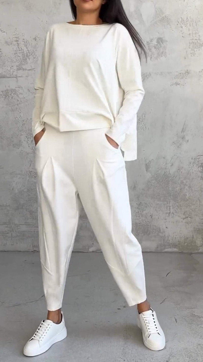 Two-Piece Casual Set With Round Neck And Long Sleeves