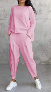 Two-Piece Casual Set With Round Neck And Long Sleeves