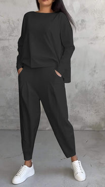 Two-Piece Casual Set With Round Neck And Long Sleeves