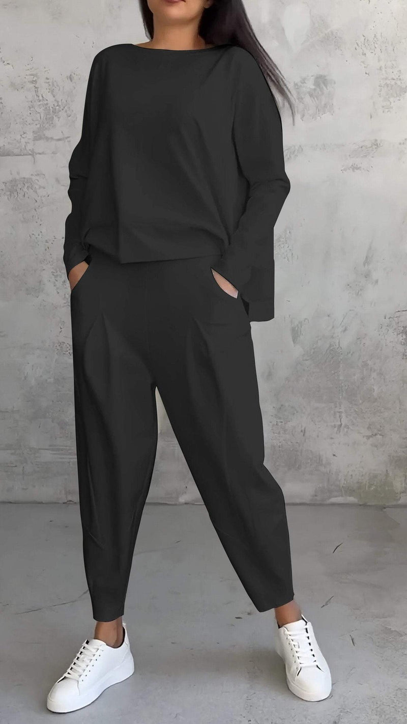 Two-Piece Casual Set With Round Neck And Long Sleeves