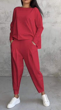 Two-Piece Casual Set With Round Neck And Long Sleeves