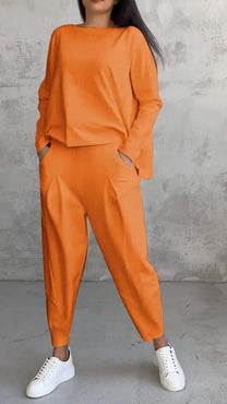 Two-Piece Casual Set With Round Neck And Long Sleeves