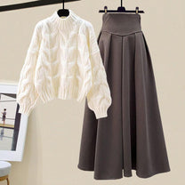 Two-Piece Knit Set With Pullover And Pleated Skirt