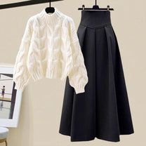 Two-Piece Knit Set With Pullover And Pleated Skirt