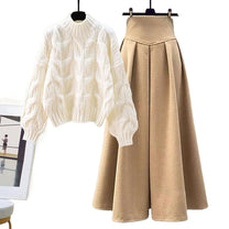 Two-Piece Knit Set With Pullover And Pleated Skirt