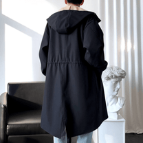 Two-Tone Hooded Long-Line Coat For Men