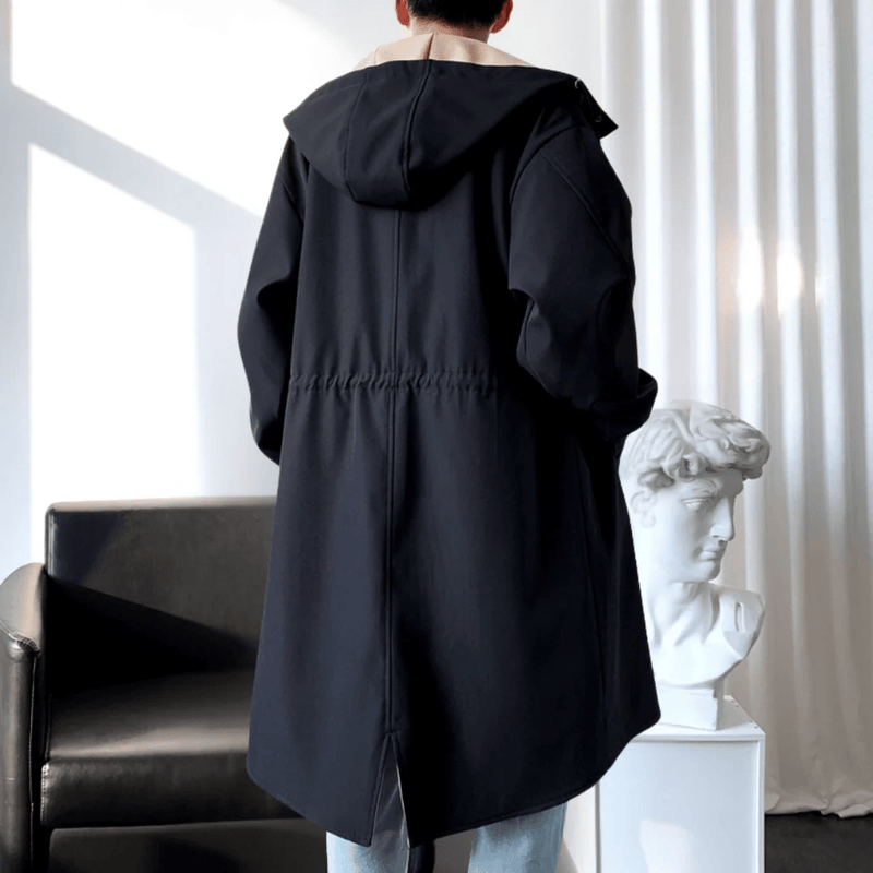 Two-Tone Hooded Long-Line Coat For Men