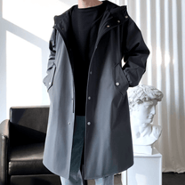 Two-Tone Hooded Long-Line Coat For Men