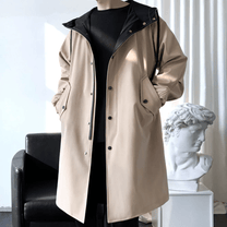 Two-Tone Hooded Long-Line Coat For Men