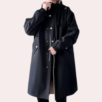 Two-Tone Hooded Long-Line Coat For Men